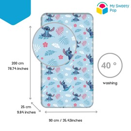 My sweety pop - Fitted Sheet Stitch Blue 1 Piece Kids Single Bed Elasticated Corners 90 x 200 cm 100% Cotton