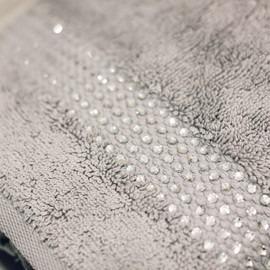 Bath Towel with Stripe, Durable, Sparkling Rhinestones on Cotton Terry Cloth, for Stylish Home Bath Decor, Gray, 30x54, Sold Individually