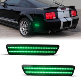 AreLokpri Side Marker Lights LED Compatible With 2005-2009 Ford Mustang, Smoked Lens Rear Bumper Lights, Green Side Marker Lamp 2PCS