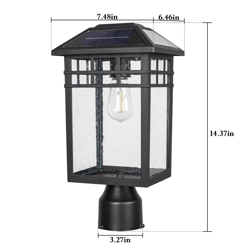 Diyel Solar Outdoor Post Light Fixture, Modern Exterior Pillar Lantern