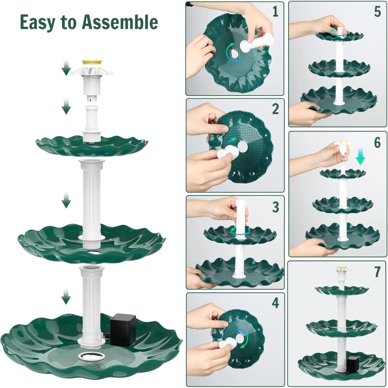 AISITIN 3 Tiered Bird Bath with 3.5W Solar Pump,for Bird