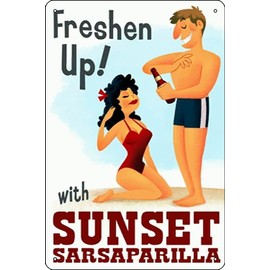 Freshen Up! Sunset Sarsaparilla Poster Poster 8 x 12 Inch Funny Metal Tin Sign Game Room Man Cave Wall Decor