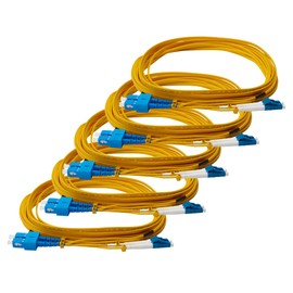 trueCABLE LC to SC OS2 Fiber Patch Cable, 10m (32.80ft), UPC Polish, 200GB Singlemode (SM) Duplex 9/125um, Riser Rated (OFNR), UL Listed, 5 Pack, Yellow