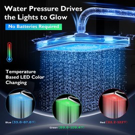 PinWin Shower Head, 8'' Dual Rain Shower Head with 11'' Adjustable Extension Arm, 7-Setting High-Pressure Handheld Combo, Rainfall LED Shower Head Water Temperature Controlled Color Changing,Chrome
