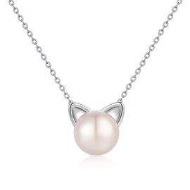 jiamiaoi Cat Necklace for Women Girls Cat Pearl Necklace 925 Sterling Silver Cat Necklace for Cat Jewelry Small Cat Necklace for Cat Lover Come with Jewellery Box