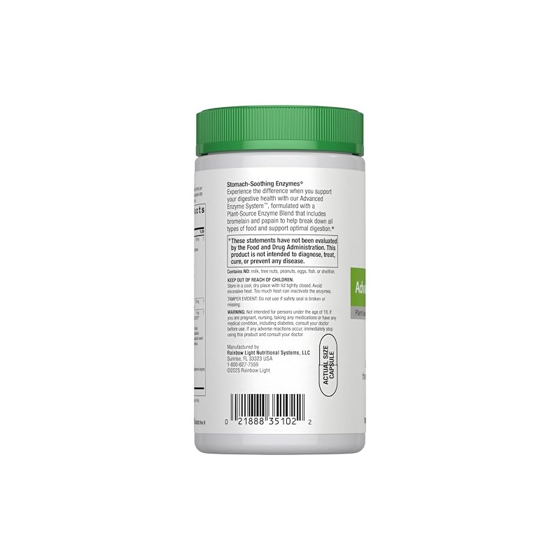 Rainbow Light Advanced Enzyme System, Plant-Source Enzyme Blend, 180 Capsules