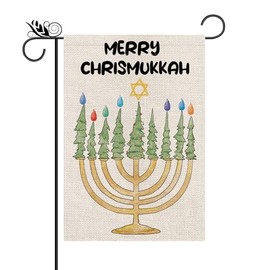 Merry Hanukkah Garden Flag Menorah Star of David Jewish Christmas Tree Double Sided Decorations for Outside, Winter Xmas Chanukah Holiday Yard Lawn Outdoor Decorative Flag 12.5x18 Inch