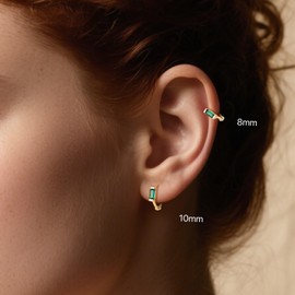 Solid S925 Green Emerald Small Huggie Earrings|14K Gold Silver Green Hoops|Hypoallergenic|Ear Healing|Helix Cartilage Earlobe, Big(10mm) Hoop, Sterling Silver, No Gemstone