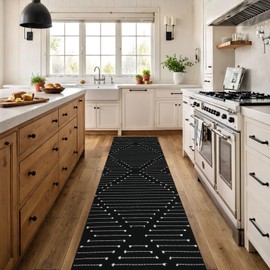 LIVEBOX Black Runner Rug for Kitchen, 2'x8' Boho Washable Rug Runner for Hallway,Moroccan Cotton Long Entryway Area Rug Indoor Carpet for Bedroom Laundry Doorway Entry