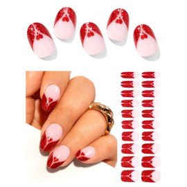 AutyaMee Semi Cured Gel Nail Strips (Red Glitter Love)-20 PCS Valentines Day French Gel Nail Stickers | Gel Nail Wraps | UV Light Required, Salon Quality & Easy To Use