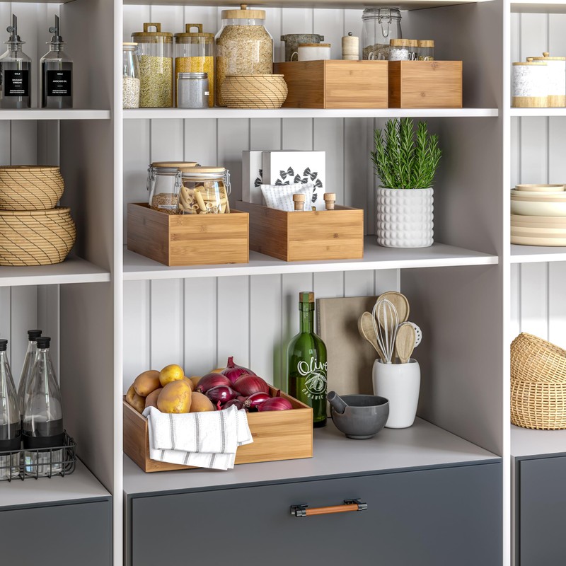 Seville Classics Bamboo Wood Storage Bins Organizer Boxes for Kitchen