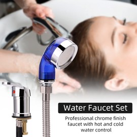 Blue Salon Shampoo Faucet for Barbershop Sink and Shower - Hot and Cold Mixer, Includes Shampoo Bowl and Chair