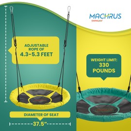 Machrus Swingan 37.5 in Super Fun Nest Swing with Adjustable Ropes - Solid Fabric Seat Design - Yellow