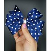 Polka-Dot Hair Bow Accessory Handmade with Blue and White Satin