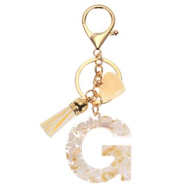 PATIKIL Alphabet Initial Letter Keychain, Resin Cute Keychains with Tassel Heart Letter G Pendant Charm for Women Key Purse Handbag Backpack Bag Accessories, Beige