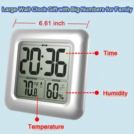 Large Waterproof Bathroom Wall Clock, Big Water Resistant Hanging Shower Clock for Bath Countertop, Moisture Proof Temperature Humidity Meter, Suction Clock Watch Time in Shower [Shatterproof Glass]