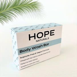 Hope Naturals Body Wash Bar, Sulphate-Free Vegan Formula, Tea Tree & Lavender Essential Oils, 96% Naturally Derived Ingredients, Plastic-Free, Face Cleansing, Gentle Cleansing, No SLS, Travel-Friendly