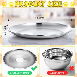 Domensi 12 Pieces Stainless Steel Vibrissae Friendly Bowl Shallow Cat Food Dish 6.7 Inch Wet Feeding Bowls Flat Pet Dish Small Pet Plate for Kittens Ferrets Stray (Cat)