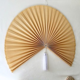ChumDecor Fan Wall Decor, Japanese Giant Fan, Large Bamboo Fan Wall Art For Boho Hanging Headboard, Decorative Folding Fans For Over Bed, Asia Trending (Ivory 48inch)