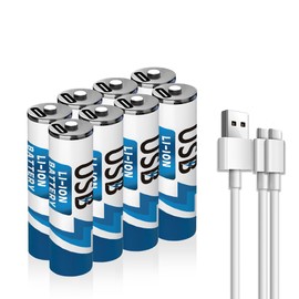 YUEBVIWIE 8-Pack USB Rechargeable AA Batteries 1200mAh Lithium Ion, 1.5V, 1500+ Charge Cycles, Includes 2-in-1 USB-A to USB-C Charging Cable, LED Charge Indicator, Quick 1.5 Hour Charging