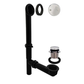 Westbrass Y593144CP 14" Black Tubular Bath Waste & Overflow Assembly with Tip-Toe Drain Plug and Two-Hole Faceplate, Polished Chrome