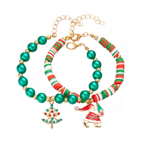 TOFBS Women's Christmas Festive Bracelet Set of 2 Christmas Bangles