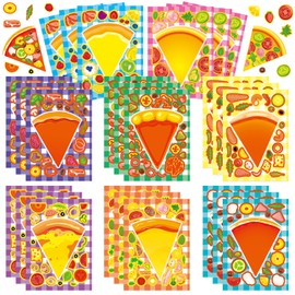 24-Sheet DIY Pizza Sticker Kit | Make Your Own Face Stickers for Kids Craft Activities, Birthday Parties & Classroom Rewards - Reusable Pizza Party Decorations