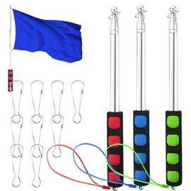 Dantolo Pack of 3 Telescopic Flagpole, Portable Rod 2 m Handheld Flagpole Flagpole Accessories Stainless Steel Set with 9 Clips Hooks for Travel Camping Excursions Competitions Travel Guide Teacher