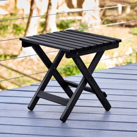 Shine Company Square Wooden Folding Solid Wood Side Table, Outdoor Adirondack Small Patio Table, Black
