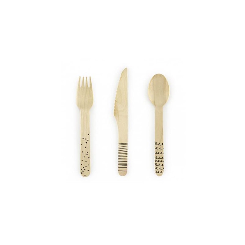 Wooden Cutlery - Black, 16cm, Set of 18 Pieces