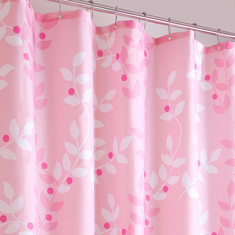 BAIHT HOME Pink Leaves Decor Soft Fabric Shower Curtain Water-Repellent