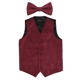 Alizeal Boys Classic Paisley Bow Tie and Suit Vest Set, Dark Red-8