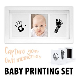 all Kids United® Baby Picture Frame Imprint Set - Photo Frame for Hand Print, Foot Print & Photos; Gift Set for Birth, Christening, Baby Part, etc. 3-Piece White (Ink)