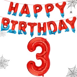 Vovii Happy Birthday Balloons and Number 3 Balloons for 3 Years Old Spider Theme Birthday Decorations Party Supplies