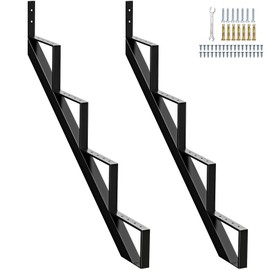 Zwinz Steel Stair Riser 4 Step, Metal Stair Stringers for Deck Height 34.6 inches, Steel Stair Step Riser for Outside Stairs（2Pack