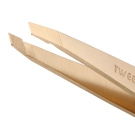 TWEEZERMAN Eyebrow Plucking Tweezers, Slanted Tip, Stainless Steel, Cream White