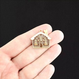 Unbranded 2 Gingerbread House Gold Tone Enamel Charms - E1168