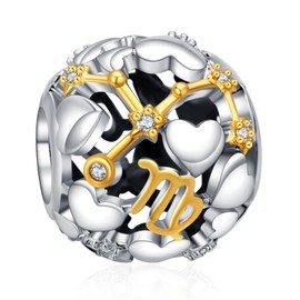 Rimgoris 925 Sterling Silver Charm for women bracelets necklace Two Tone Zodiac Sign Openwork Bead Charms Women Girl Holiday Gifts Virgo