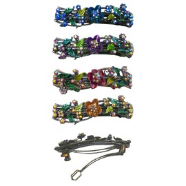 Set of 4 JCGY Medium Size Barrettes Flower and Butterfly Sparkling Crystal Hand Painted Hair Clips for Women U86900-2-4