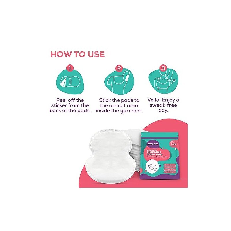 Evereve Disposable Underarm Sweat Pads (24 Pads) for Women and