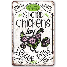 Spoiled Chickens - Funny Chicken Coop Sign, Farmhouse Decor and Country Home Display, Hen House Farm Decoration, Fresh Egg Sign and Gift Idea, 8x12 Use Indoors or Outdoors Durable Metal Sign