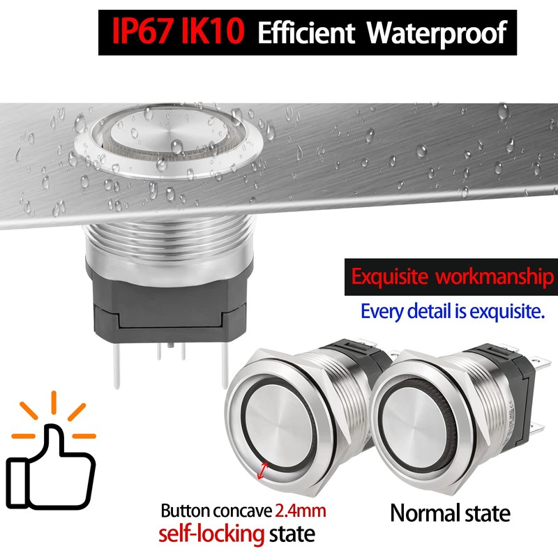 15 Amp 22mm 5/8" Momentary Push Button Switch 24V DC/AC