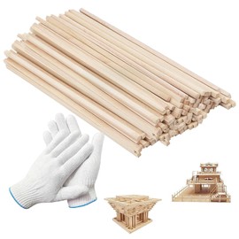 50 PCS Square Wooden Sticks for Craft with Wear Resistant Gloves, 6 x 6 x 305 mm Natural Wooden Strips for DIY Crafts, Art Projects, Model Making, Decorations