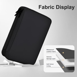 Miloocul Leather Cord Organizer Bag Portable Tech Organizer Travel Case for Charger Electronic Accessories (Black, Single Layer-Small)