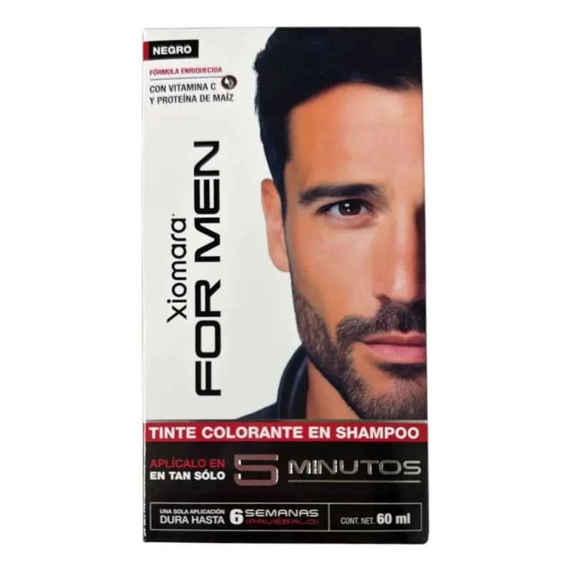 Tinte Shampoo Negro Xiomara For Men Sin Amoníaco Cobertura Canas