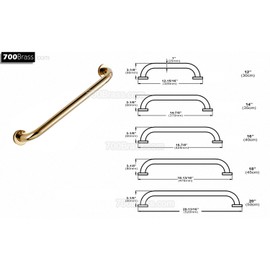 700Brass 12-Inch Grab Bar for Hotel/Motel/Home Shower Safety, Solid Brass, Polished Gold, Heavy-Duty Construction Armrest, Bathroom Bathtub Handrail