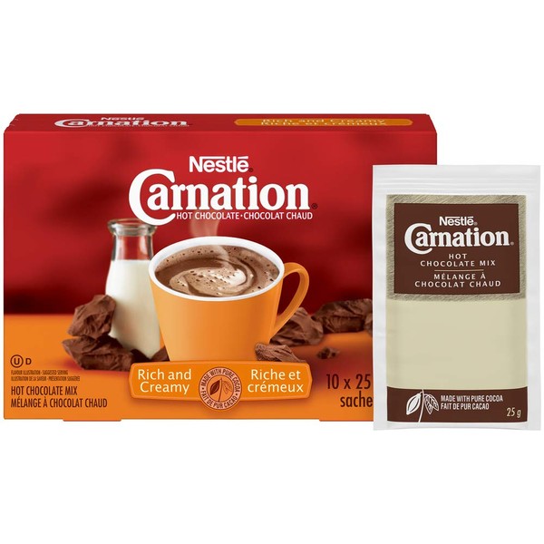 Nestle Carnation Hot Chocolate Rich and Creamy 10 x 25 g sachets, 250g (8.83oz), Product of Canada