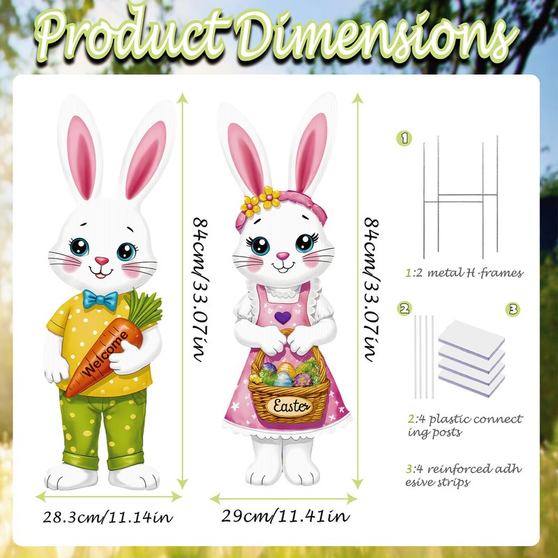 BoGlowHaven 2pcs Easter Yard Signs with Stakes, Cute Bunny Easter