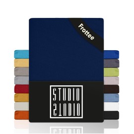 STUDIO Basic Terry Fitted Sheet 90 x 200 cm, Cotton Cuddly and Soft, Oeko-Tex 100, Brand Quality, Bed Sheet 90 x 200 cm for All Standard Mattresses up to 25 cm Height - Navy