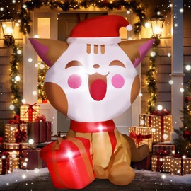 Purplecrystal-4Ft/1.2M Decoración Exterior Inflable para Gatos de Navidad, Luces LED integradas, Gato navideño decoración de Patio, para Fiesta de Navidad, al Aire Libre, jardín, decoración de césped